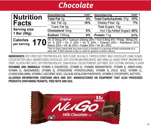 Miniatura 3 de NuGo Barra de proteínas, chocolate, 0.39 oz de proteína, sin gluten, 15