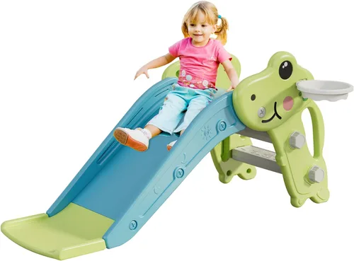 Miniatura 9 de Tobogán para niños pequeños, juego de tobogán para niños pequeños para interiores y exteriores con pelota y aro, y pasos antideslizantes, regalo