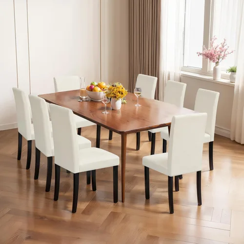 Miniatura 11 de CHUN YI Juego de 2 sillas de comedor tapizadas, sillas de comedor de tela con patas de madera maciza, sillas Parson modernas para cocina