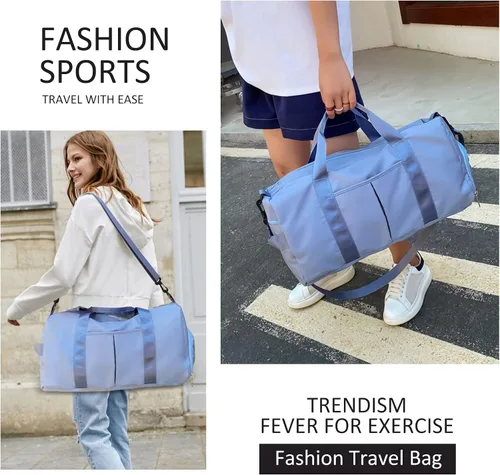 Miniatura 7 de ZGWJ Bolsa de viaje con relleno de hombro, impermeable, para mujeres y hombres, para natación, deportes, viajes, gimnasio, bolsa plegable