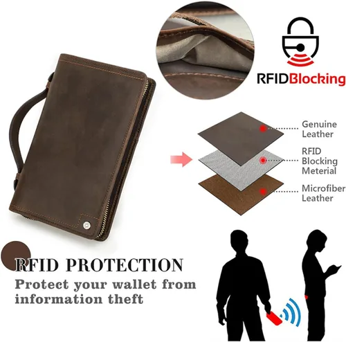 Miniatura 9 de Funda de cuero de grano superior para pasaporte de viaje para hombre y mujer, hecha a mano para 4 pasaportes y múltiples tarjetas, bloqueo RFID