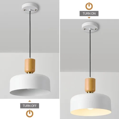 Miniatura 6 de TeHenoo Lámpara colgante moderna, 12 pulgadas, con acento de madera natural y latón, lámpara colgante simple ajustable para isla de cocina, comedor