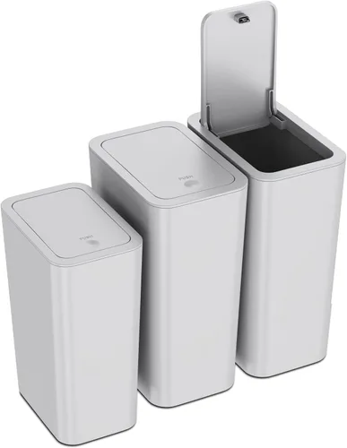 Miniatura 13 de N. NETDOT Paquete de 3 cubos de basura pequeños de 3 galones con tapa, cubo de basura para baño con tapa desplegable, cesta de basura para baño