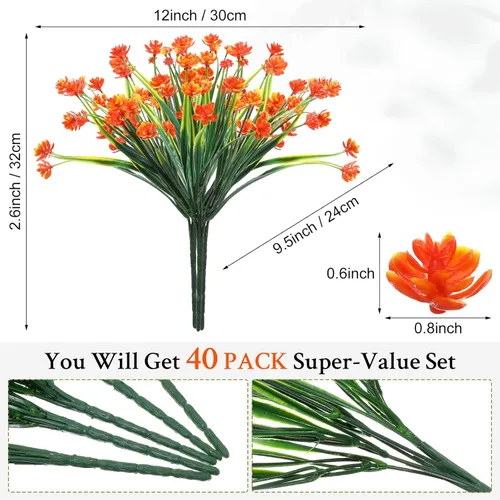 Miniatura 2 de Hoteam 40 paquetes de flores artificiales para exteriores, resistentes a los rayos UV, plantas de exterior sintéticas, plantas de plástico falsas