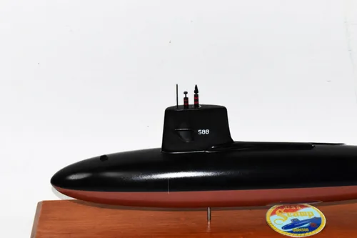 Miniatura 3 de USS Scamp (SSN-588) Modelo submarino, azul marino, modelo a escala de 20 pulgadas, caoba, clase de skipjack