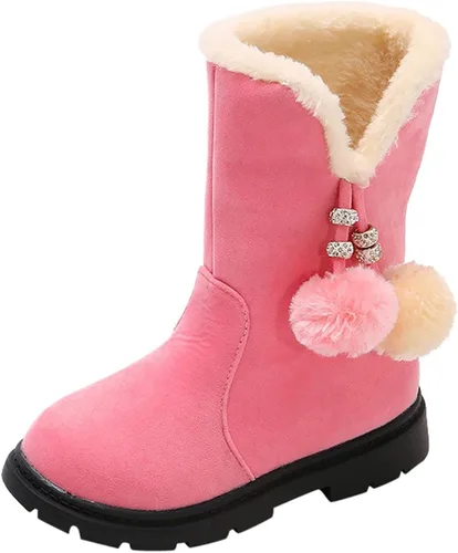 Toddler Kids Snow Boots Booties Baby Girls Princess Shoes Non-Slip Girl's Fleece Lining Footwear Winter Warm Prewalker