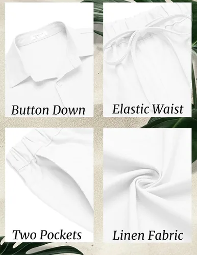 Miniatura 5 de COOFANDY Men's Linen Set Beach 2 Pieces Casual Outfits Button Up Shirts Drawstring Pants