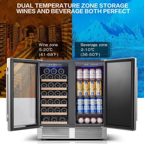 Miniatura 5 de BODEGA Refrigerador de vino y bebidas independiente de 30 pulgadas. Refrigerador de vino de acero inoxidable de doble zona bajo mostrador, enfriador