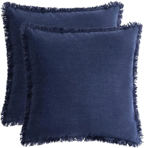 Miniatura 20 de AmHoo Paquete de 2 fundas de almohada de lino con borlas con flecos decorativas rústicas naturales para cojín de sofá, sofá, dormitorio 16 x 16 Beige