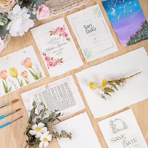 Miniatura 7 de 50 hojas de papel para acuarela de 4 x 6 pulgadas, 300 g/m², papel de borde deshilachado, papel hecho a mano, papel de algodón para acuarelas