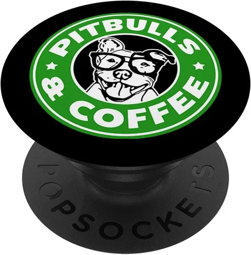 PitBulls y café gracioso para Pit Bull Papá o Pitbull mamá – popsockets agarre y soporte para teléfonos y tabletas, Negro