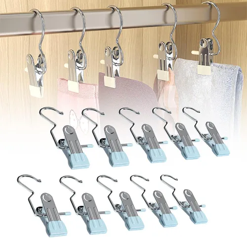Miniatura 8 de 10/30/50 piezas de pinzas para la ropa que ahorran espacio para colgar pantalones y sombreros, gancho de viaje colgante de acero inoxidable Blanco