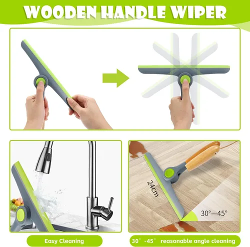 Miniatura 4 de Escobilla de ducha para puertas de vidrio, escobilla de goma para ventana de automóvil con mango y gancho de madera, escobilla para puerta de vidrio