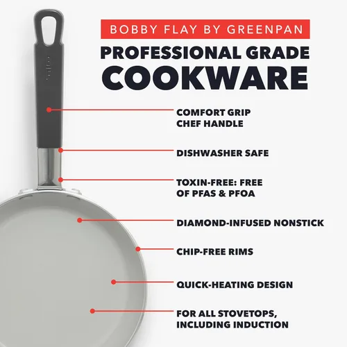Miniatura 3 de GreenPan x Bobby Flay - Juego de ollas y sartenes antiadherentes de 13 piezas, cerámica de diamante sin PFAS, apto para inducción, fácil de limpiar