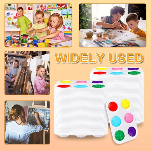 Miniatura 7 de 100 paletas de pintura de plástico blanco de 6 pozos, paletas de pintura de acuarela, bandejas de pintura para manualidades, bandeja de pintura