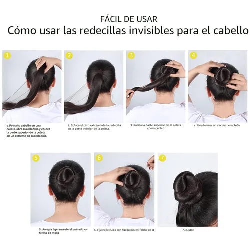 Miniatura 5 de Zonon Redes para Cabello de Moño 50 Piezas, Malla Elástica de Borde Invisible, Paquete Individual, Marrón y Horquillas en Forma de U 40 Piezas