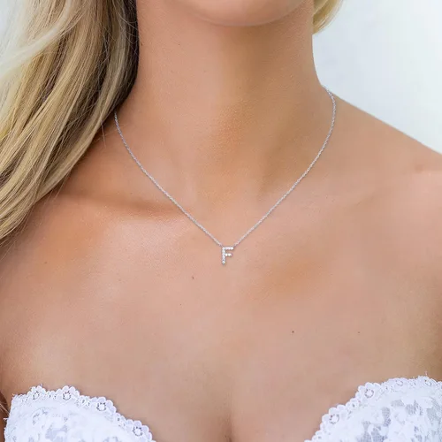 Miniatura 136 de PAVOI 14K White Gold Plated Cubic Zirconia Initial Necklace Letter Dainty Necklaces for Women