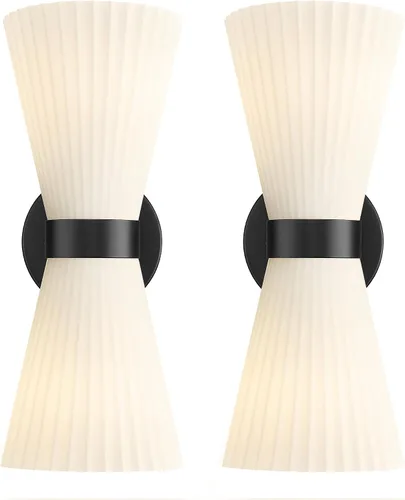 Miniatura 10 de HWH - Lámpara de pared para interiores, moderno aplique de pared con pantalla de vidrio a rayas blancas esmeriladas, aplique de pared individual