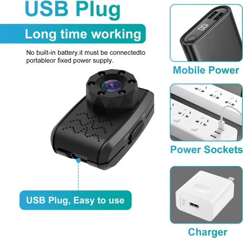 Miniatura 3 de Mini cámara inalámbrica HD pequeñas cámaras de vigilancia WiFi con detección de movimiento, clip trasero, grabadora de video portátil, cámara