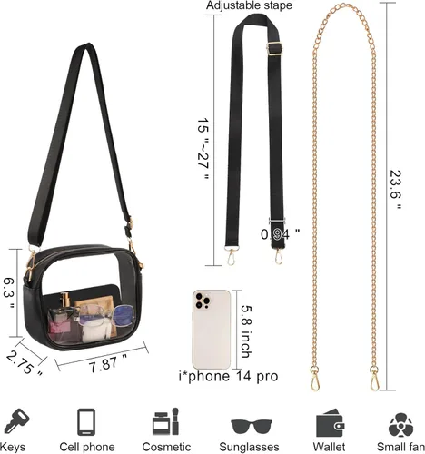 Miniatura 3 de Bolsa transparente aprobada para estadios, bolsa transparente para conciertos, monederos transparentes para mujer, bolsa cruzada con dos correas