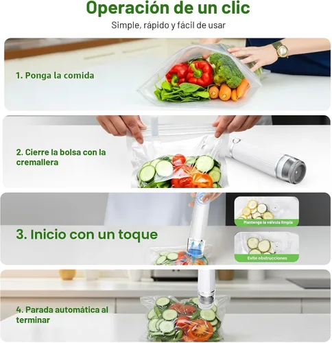 Miniatura 6 de Sellador al vacío para alimentos (máquina compacta selladora al vacío + 40 bolsas de vacío reutilizables), ahorrador de alimentos al vacío de mano