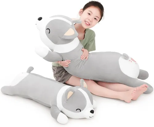 Miniatura 4 de Peluche largo de Corgi de peluche, lindo muñeco de Corgi suave para niños, juguete de peluche para niños y niñas (gris, 60cm/23.6in)