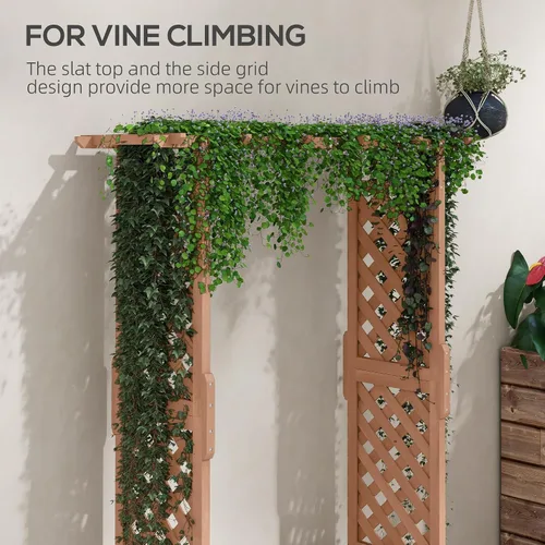 Miniatura 3 de Outsunny - Macetero de jardín elevado con enrejado arqueado para plantas trepadoras de enredadera, flores colgantes, macetero de madera