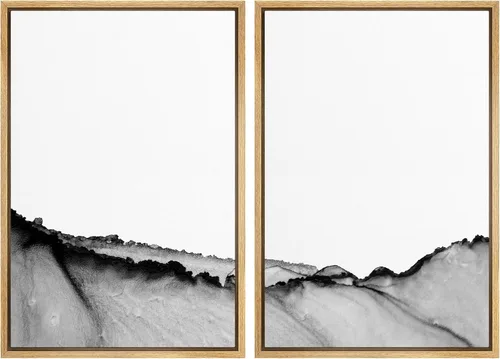 Miniatura 8 de SIGNWIN Lienzo enmarcado para pared, juego de arte con anillos de árbol de bosque grunge en blanco y negro, ilustraciones de naturaleza silvestre