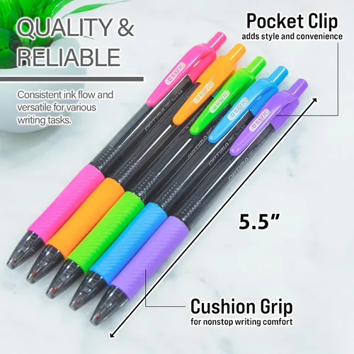 Miniatura 3 de BAZIC - Bolígrafo retráctil de tinta de gel de aceite Optima de 5 colores Colores brillantes (5 unidades)