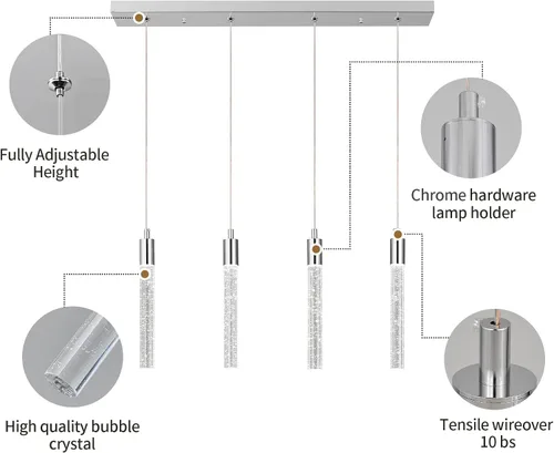 Miniatura 7 de Iluminación moderna para isla de cocina, lámpara colgante cromada, regulable, LED, acabado cromado, mini luces colgantes de cristal para comedor