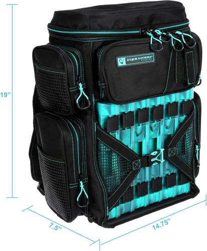 Miniatura 2 de Mochila para aparejos de pesca Evolution Drift Series, mochila de camping con 6 bandejas para aparejos de pesca, resistente Verde mar