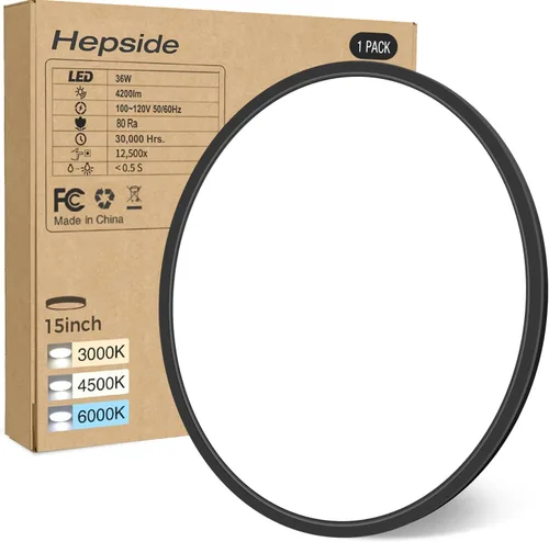 Miniatura 32 de hepside Paquete de 1 lámpara de techo LED de montaje empotrado, color negro, 12 pulgadas, 28 W, regulable 3000K-4500K-6000K, lámpara de techo de 3