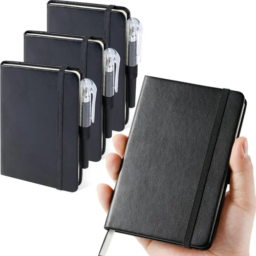 Miniatura 22 de Paquete de 3 cuadernos rayados con bolígrafo, cuadernos A5 (5.7 x 8.4 pulgadas) de tapa dura de cuero para mujeres y hombres, trabajo, 160 páginas