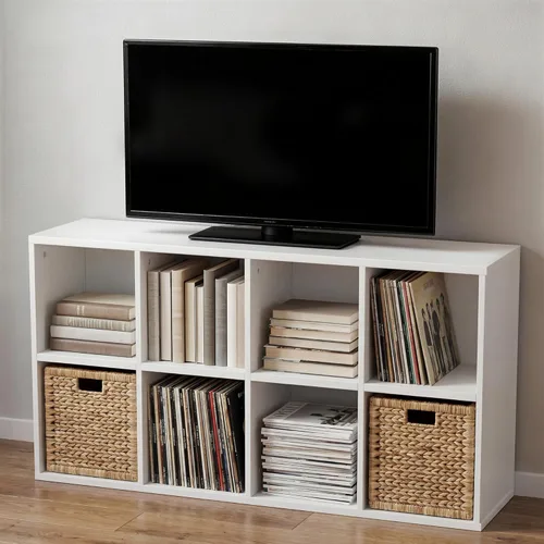 Miniatura 16 de YESHOMY Soporte de TV moderno Mid-Century para televisores de 43 a 55 pulgadas, centro de entretenimiento de 50 pulgadas con almacenamiento, consola