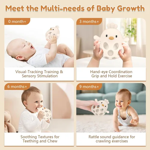 Miniatura 4 de MCGMITT Mordedores para bebés 3-6 meses, sonajas de silicona de fácil agarre para bebés 0-6 meses, juguetes Montessori para bebés sin BPA no tóxicos