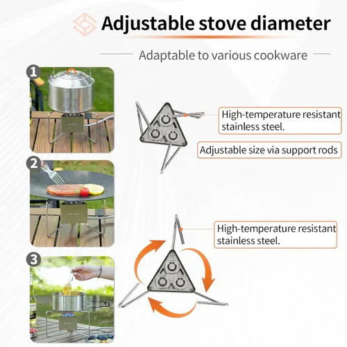Miniatura 5 de Whitsunday Estufa de camping de 6800 W, 3 quemadores, resistente al viento, portátil, con adaptador de recipiente de combustible, encendido