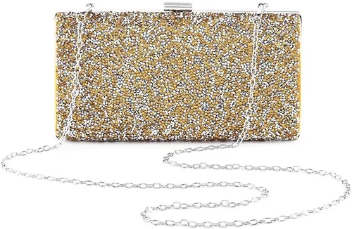 ELABEST Bolso de mano de noche con purpurina con diamantes de imitación, bolso cruzado para bodas y fiestas para mujeres y niñas
