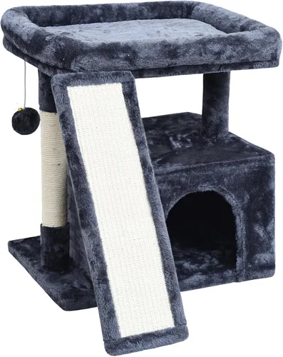 Miniatura 8 de Árbol pequeño para gatos de interior, torre para gatos con poste para arañar, percha y acogedor condominio para gatitos y mascotas adultas (beige)