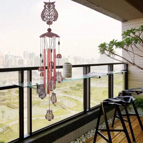 Miniatura 7 de Campanillas de viento de búho para decoración de interiores y exteriores, con 4 tubos de aluminio, 6 campanas, 7 búhos, 37 pulgadas, impermeables