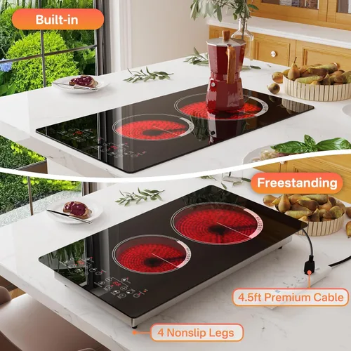 Miniatura 4 de Placa eléctrica de 2 quemadores de 110 V, quemador de encimera y estufa eléctrica descendente, quemadores eléctricos enchufables para cocinar, placa