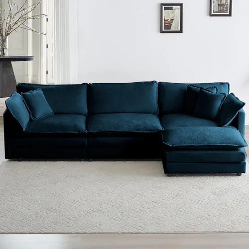 Miniatura 23 de Sofá modular modular con otomano: sofá moderno en forma de L de 76.7 pulgadas, cómodo sofá biplaza, sofá de 3 plazas de felpilla con almohada
