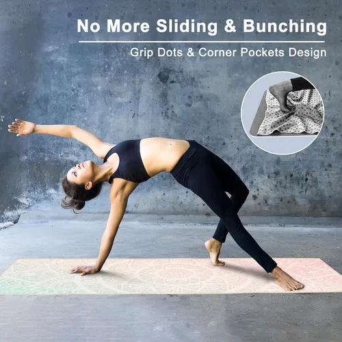 Miniatura 6 de Colorful Star Toalla de yoga con bolsillos en las esquinas, puntos de agarre antideslizantes, absorbentes del sudor, toallas para esterilla de yoga