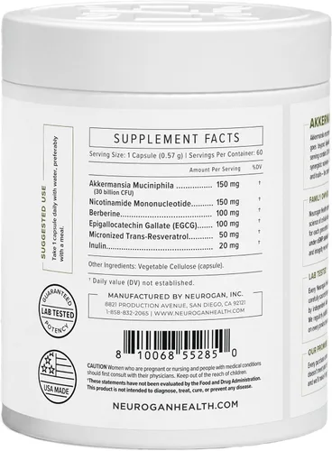 Miniatura 8 de Neurogan Akkermansia Muciniphila Probiótico + Suplemento - 30 mil millones de UFC - Probióticos para la salud digestiva y apoyo celular - Cápsulas