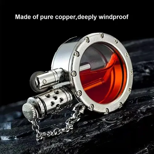 Miniatura 3 de YANCONG - Encendedor de tanque de combustible transparente visible vintage antiguo de queroseno hecho a mano redondo cobre Plateado (sliver)