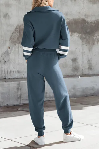 Miniatura 163 de PRETTYGARDEN Conjunto de suéter de 2 piezas para mujer, sudadera con cremallera, pantalones deportivos, ropa casual