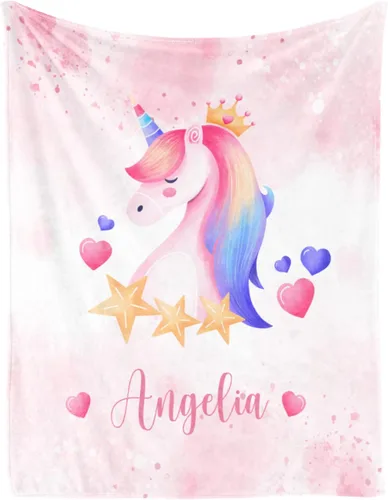 Miniatura 79 de Artsadd Manta de bebé personalizada para niños y niñas con nombre, manta personalizada con nombre de bebé con patrón de unicornio, manta