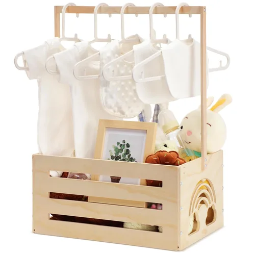 Miniatura 9 de Yerliker Cesto de madera para baby shower, con asa, cesta de almacenamiento personalizada para niños recién nacidos, regalos de embarazo