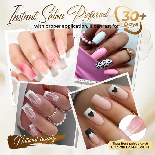 Miniatura 2 de UNA GELLA Uñas postizas cuadradas, 504 puntas de uñas de gel transparentes a presión, preforma para uñas cuadradas de cobertura completa, uñas