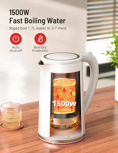 Miniatura 6 de Hervidor eléctrico con control de temperatura, hervidor de té eléctrico grande de 1.7 L, caldera de agua caliente de 4 horas con 6 preajustes