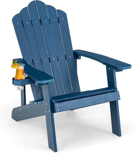 Miniatura 27 de Giantex Silla Adirondack para exteriores, sillas de patio de gran tamaño con portavasos oculto, veta de madera realista, capacidad de peso de 380